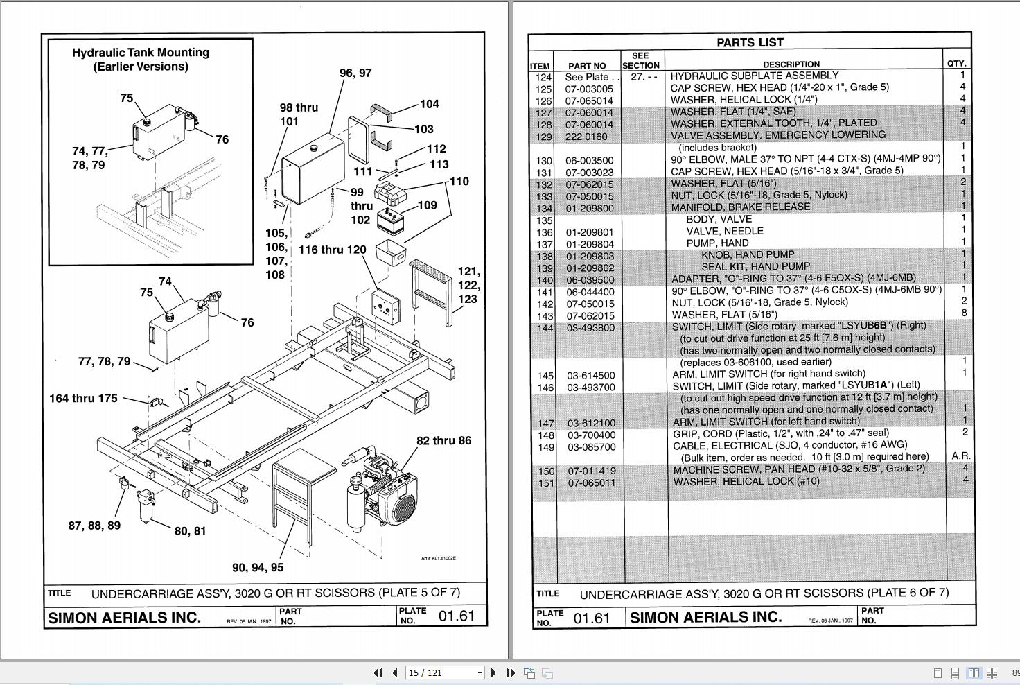 Simon Scissor Lift 3020G 3020RT Parts Manual 89 923505 (2)