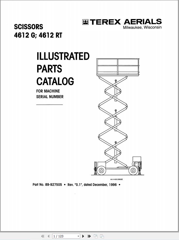 Simon Scissor Lift 4612G 4612RT Parts Manual 89 927505 (1)