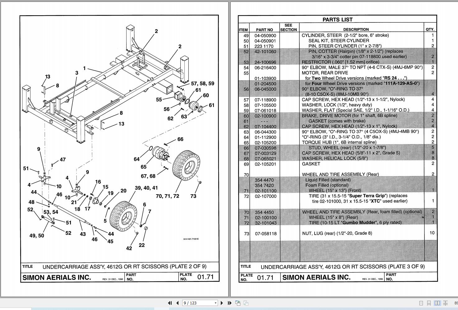 Simon Scissor Lift 4612G 4612RT Parts Manual 89 927505 (2)