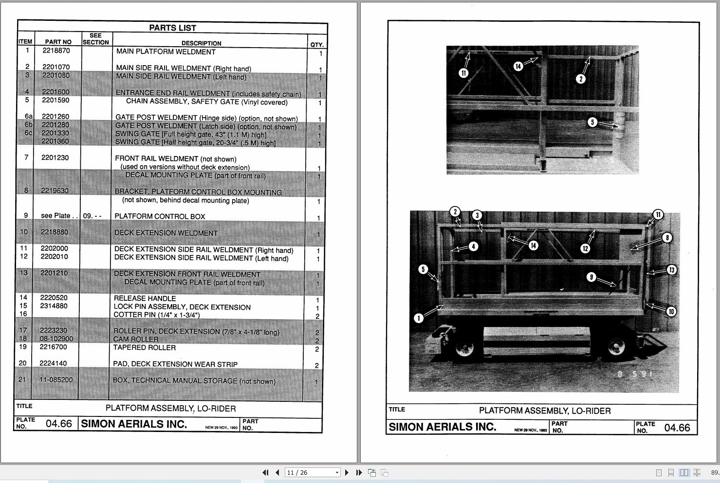 Simon Scissor Lift L0 Rider Parts Manual 89 940005 (2)