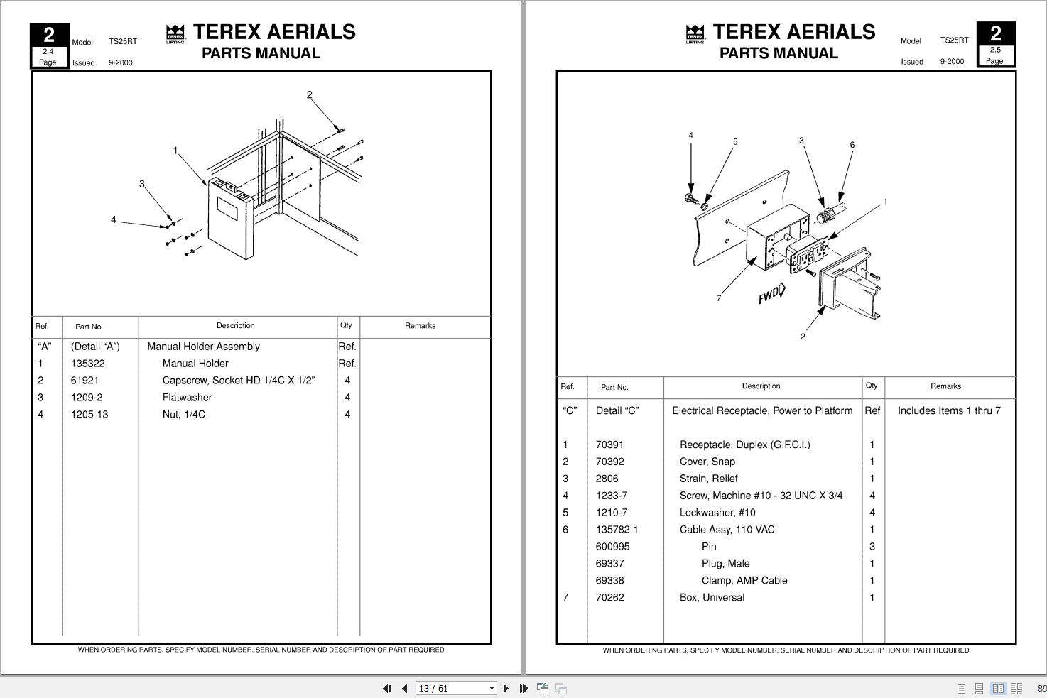 Simon Scissor Lift TS25RT Parts Manual 12261 255 (2)