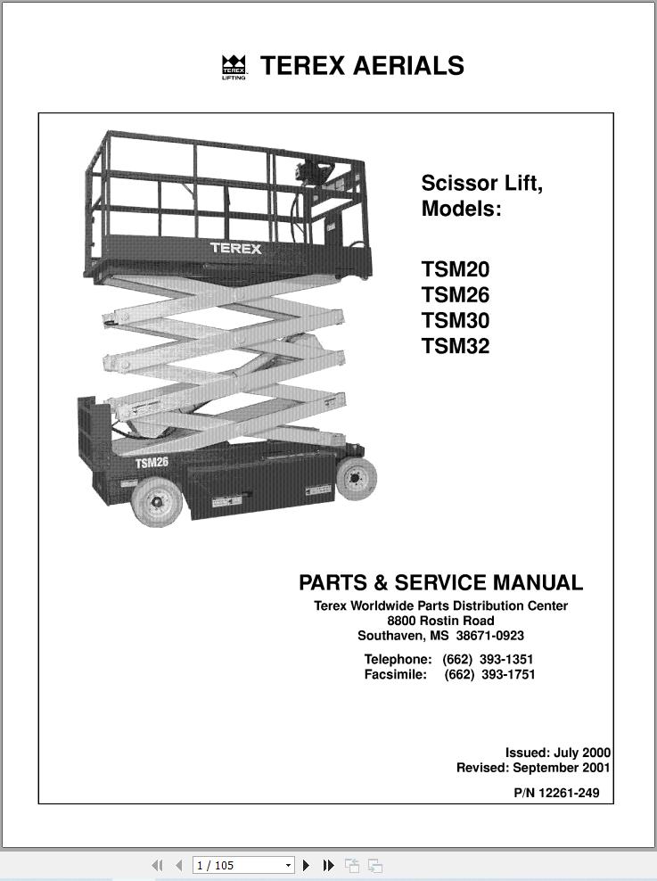 Simon Scissor Lift TSM20 TSM26 TSM30 TSM32 Parts Service Manual 12261 249 (1)