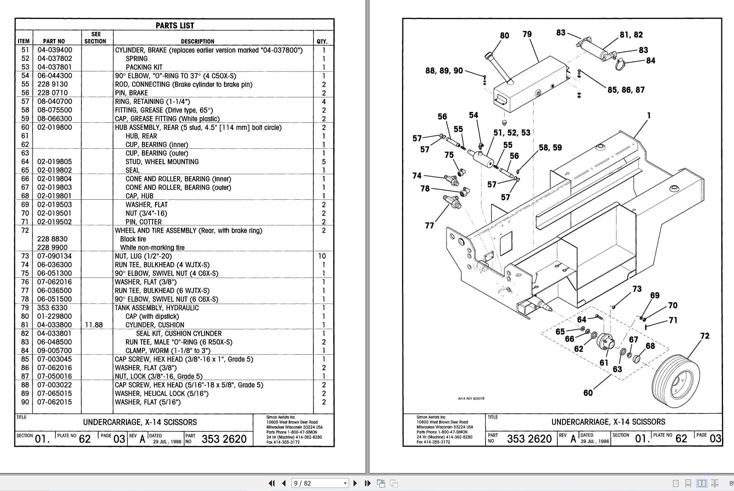 Simon Scissor Lift X 14 Parts Manual 89 991705 (2)