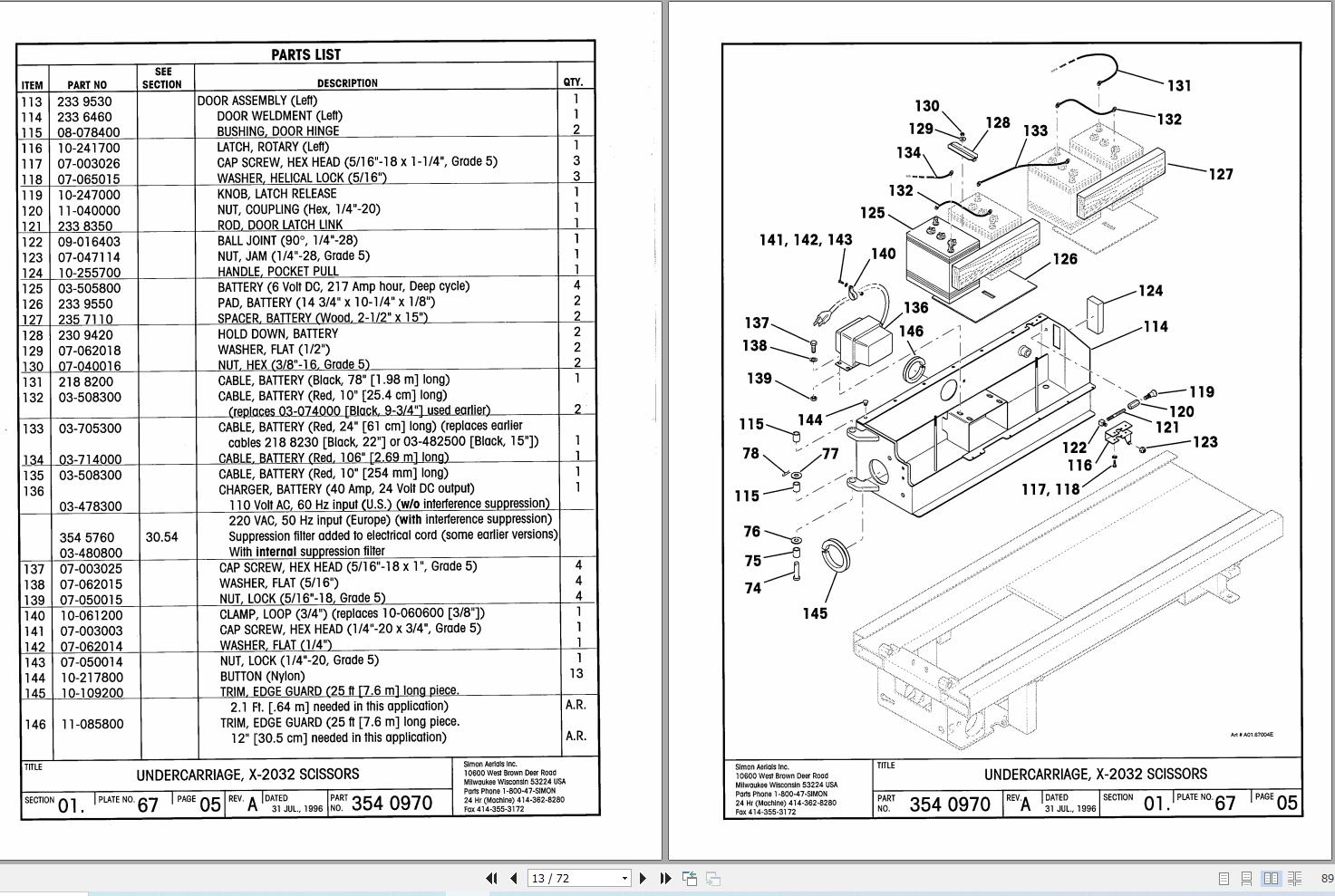 Simon Scissor Lift X 2032 Parts Manual 89 994705 (2)