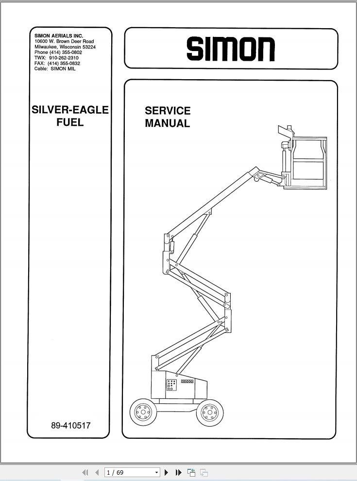 Simon Self Propelled Boom 32 21 41 24 Service Manual 89 410517 (1)