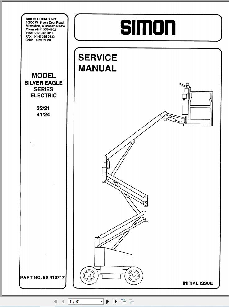 Simon Self Propelled Boom 32 21 41 24 Service Manual 89 410717 (1)