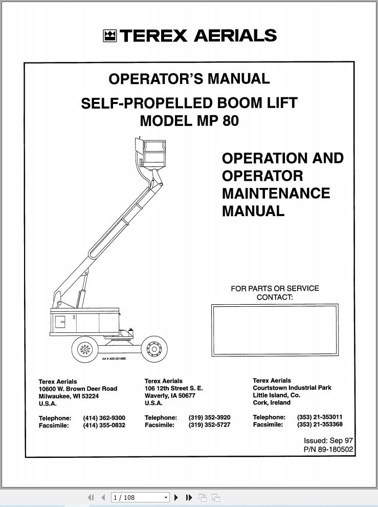 Simon Self Propelled Boom Lift MP80 Operators Maintenance Manual 89 180502 (1)
