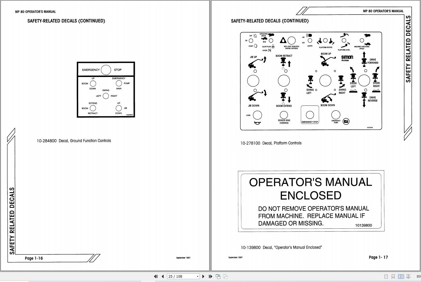 Simon Self Propelled Boom Lift MP80 Operators Maintenance Manual 89 180502 (2)