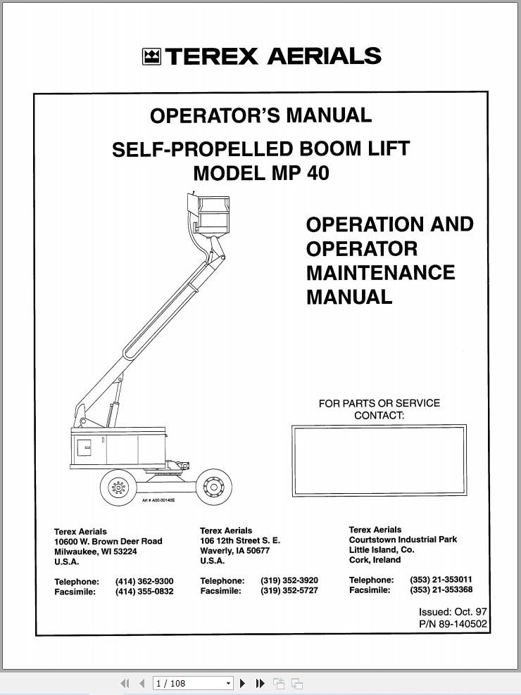 Simon Self Propelled Boom MP40 Operator Maintenance Manual 89 140502 (1)