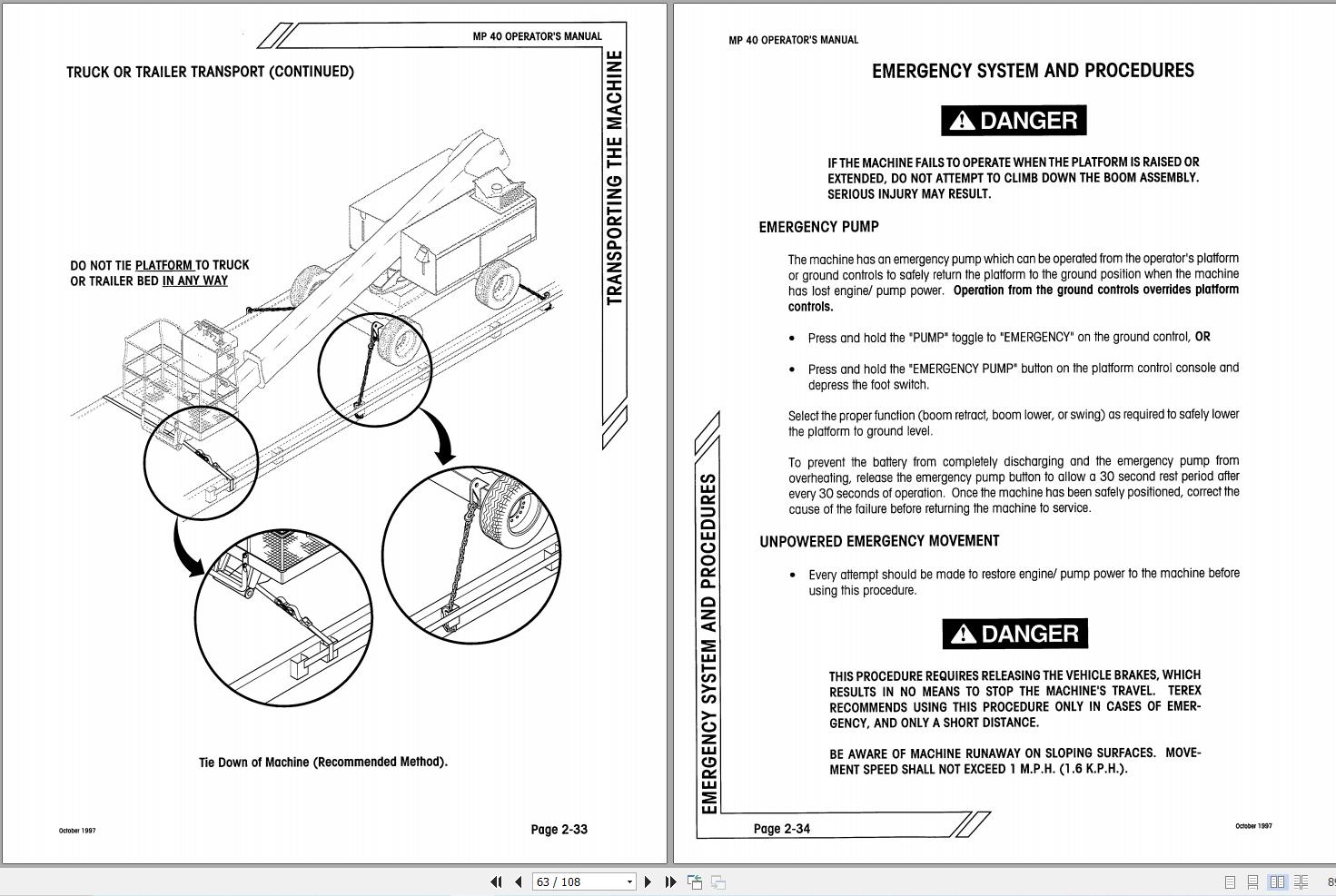 Simon Self Propelled Boom MP40 Operator Maintenance Manual 89 140502 (2)