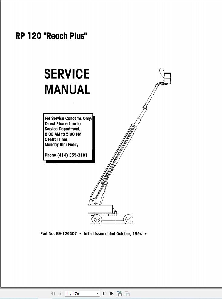 Simon Self Propelled Boom RP120 Reach Plus Service Manual 89 126307 (1)