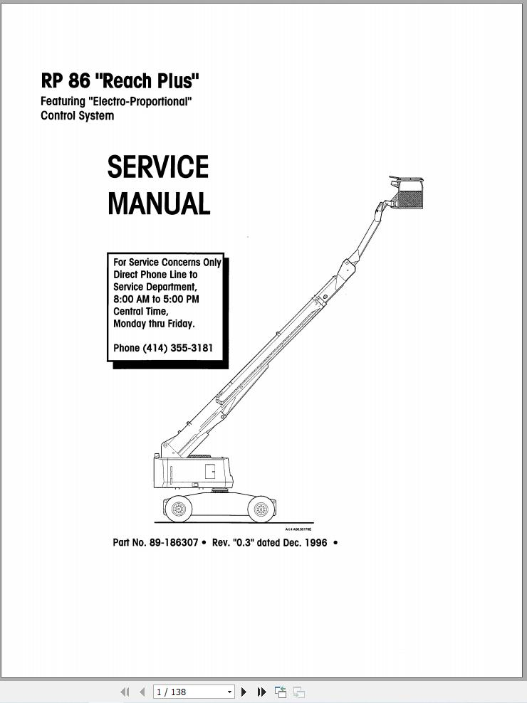 Simon Self Propelled Boom RP86 Reach Plus Service Manual 89 186307 (1)