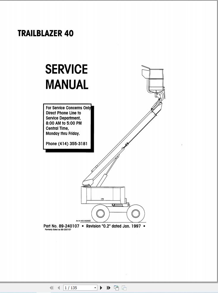 Simon Self Propelled Boom TRAILBLAZER 40 Service Manual 89 240107 (1)