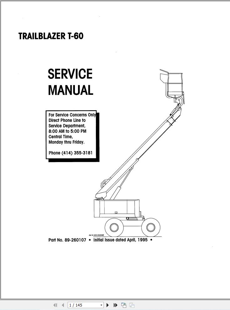 Simon Self Propelled Boom TRAILBLAZER T 60 Service Manual 89 260107 (1)