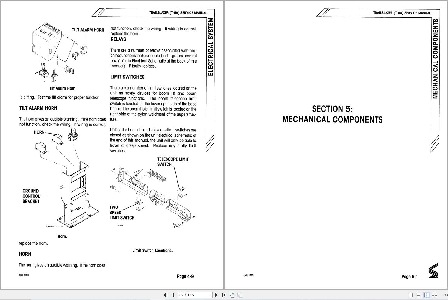 Simon Self Propelled Boom TRAILBLAZER T 60 Service Manual 89 260107 (2)