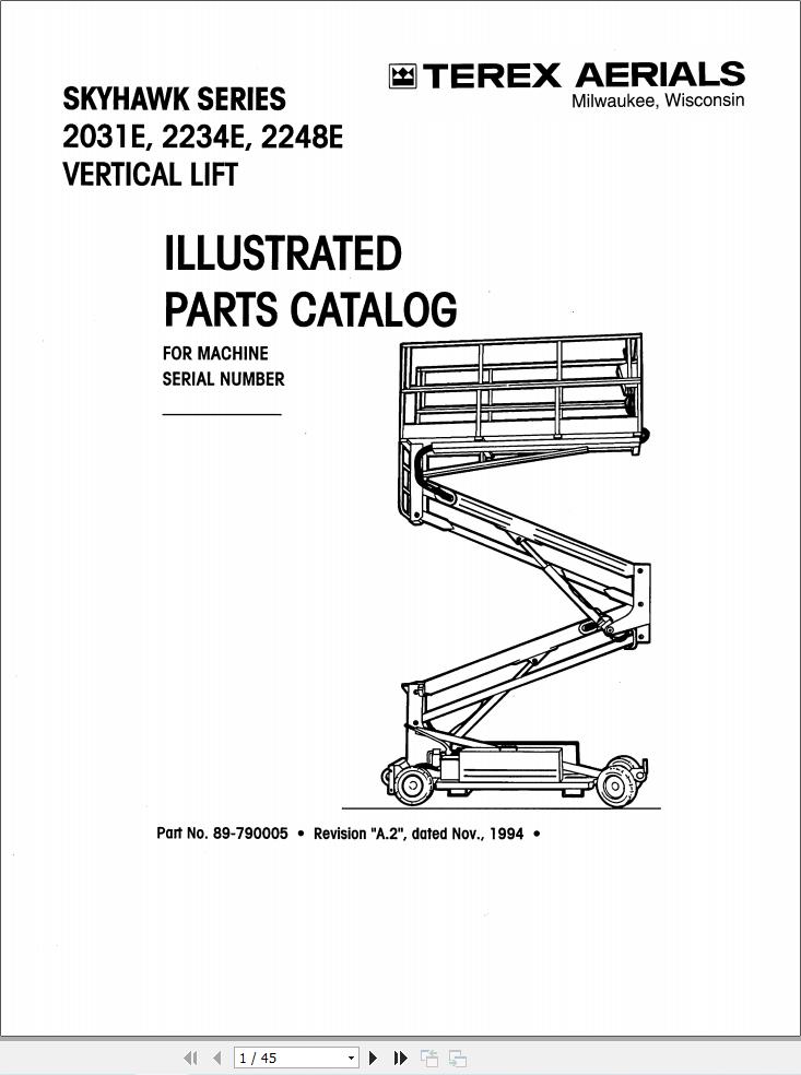 Simon Vertical Lift 2031E 2234E 2248E Parts Manual 89 790005 (1)