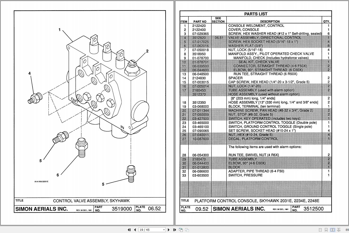Simon Vertical Lift 2031E 2234E 2248E Parts Manual 89 790005 (2)