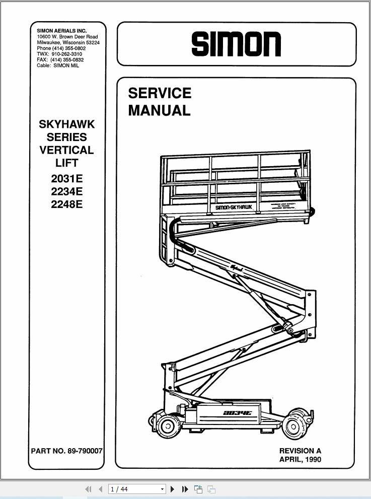 Simon Vertical Lift 2031E 2234E 2248E Service Manual 89 750007 (1)