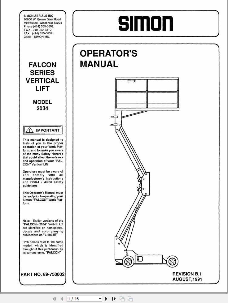 Simon Vertical Lift 2034 Operators Manual 89 750002 (1)