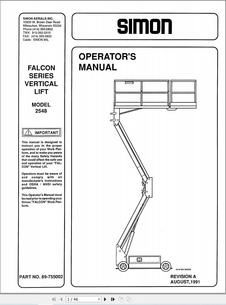 Simon Vertical Lift 2548 Operators Manual 89 755002 (1)