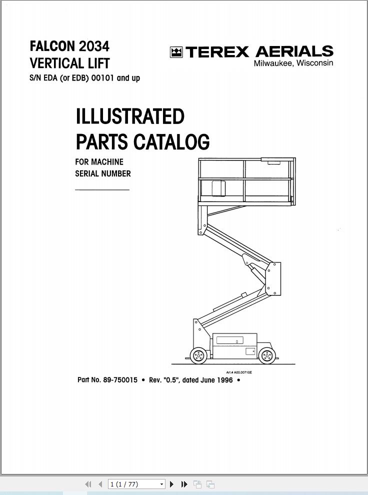 Simon Vertical Lift FALCON 2034 Parts Manual 89 750015 (1)