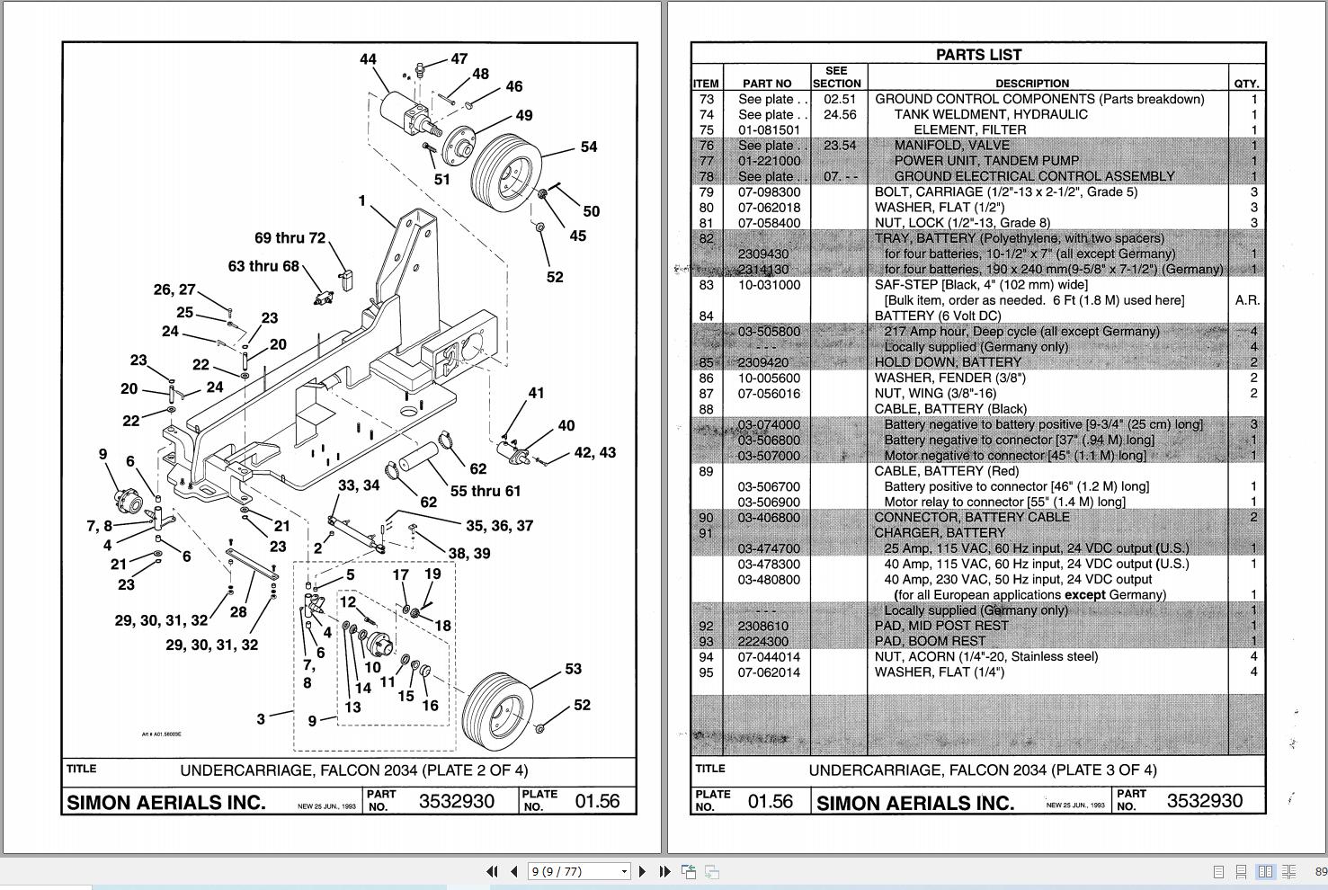 Simon Vertical Lift FALCON 2034 Parts Manual 89 750015 (2)
