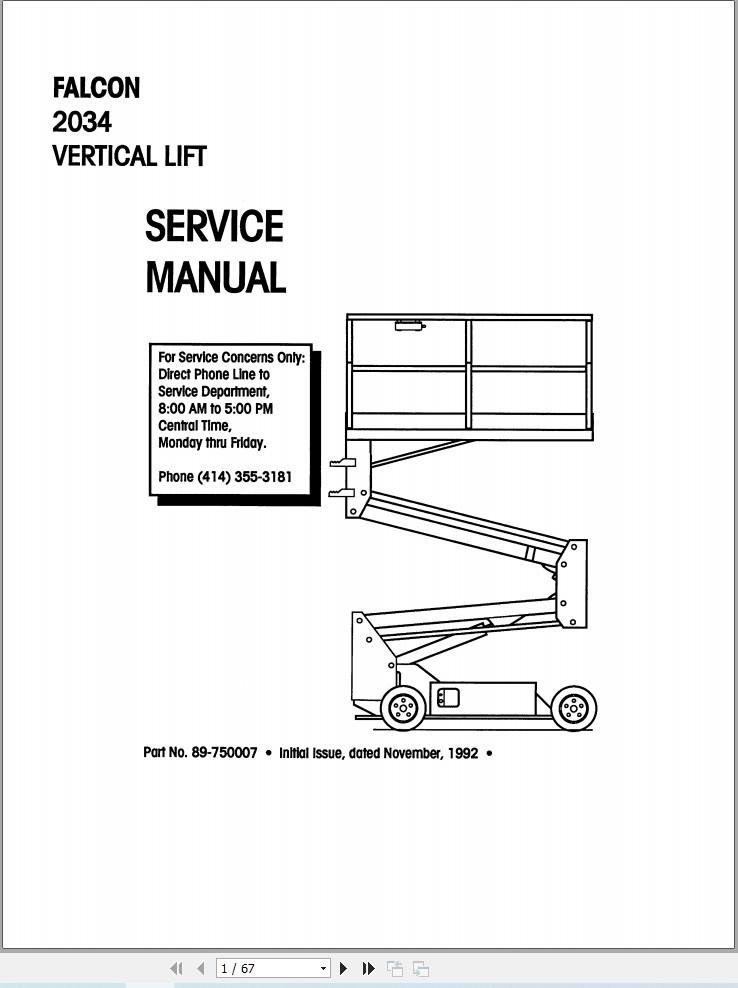 Simon Vertical Lift FALCON 2034 Service Manual 89 750007 (1)