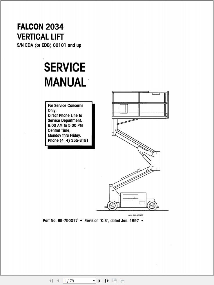 Simon Vertical Lift FALCON 2534 Service Manual 89 750017 (1)