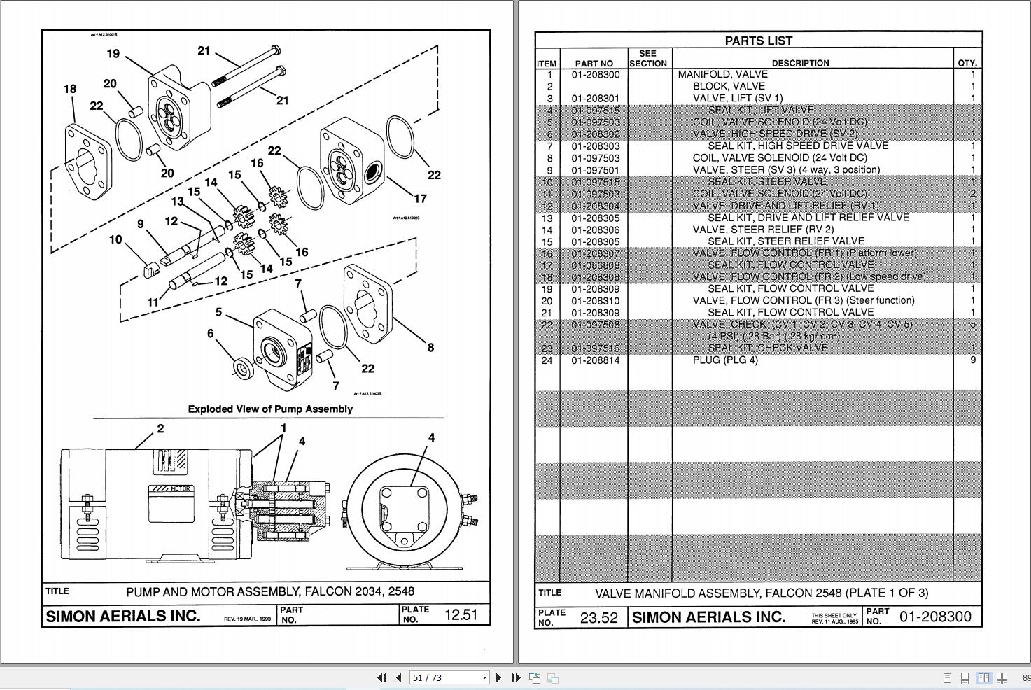 Simon Vertical Lift FALCON 2548 Parts Manual 89 755005 (2)