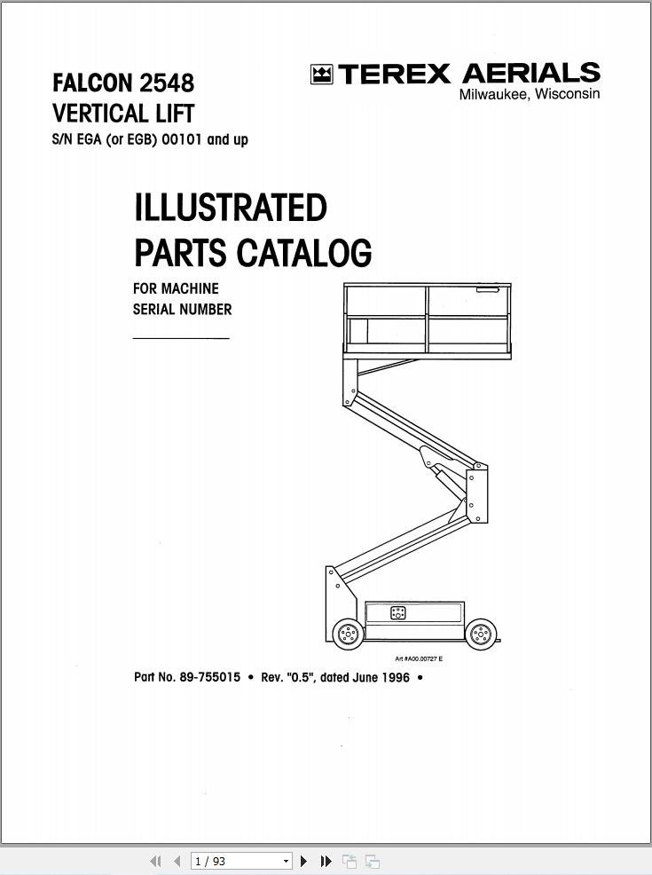 Simon Vertical Lift FALCON 2548 Parts Manual 89 755015 (1)