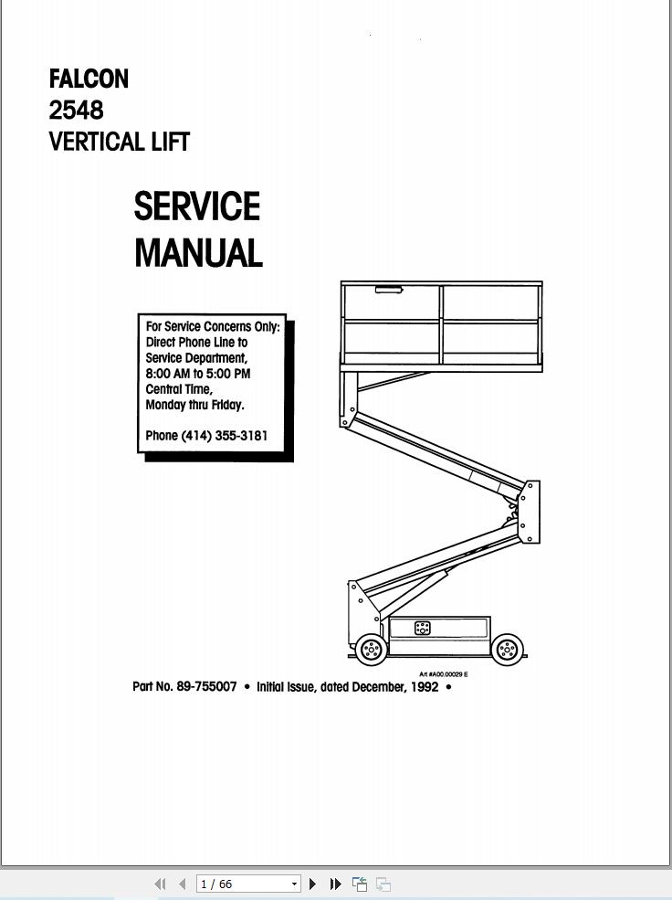 Simon Vertical Lift FALCON 2548 Service Manual 89 755007 (1)