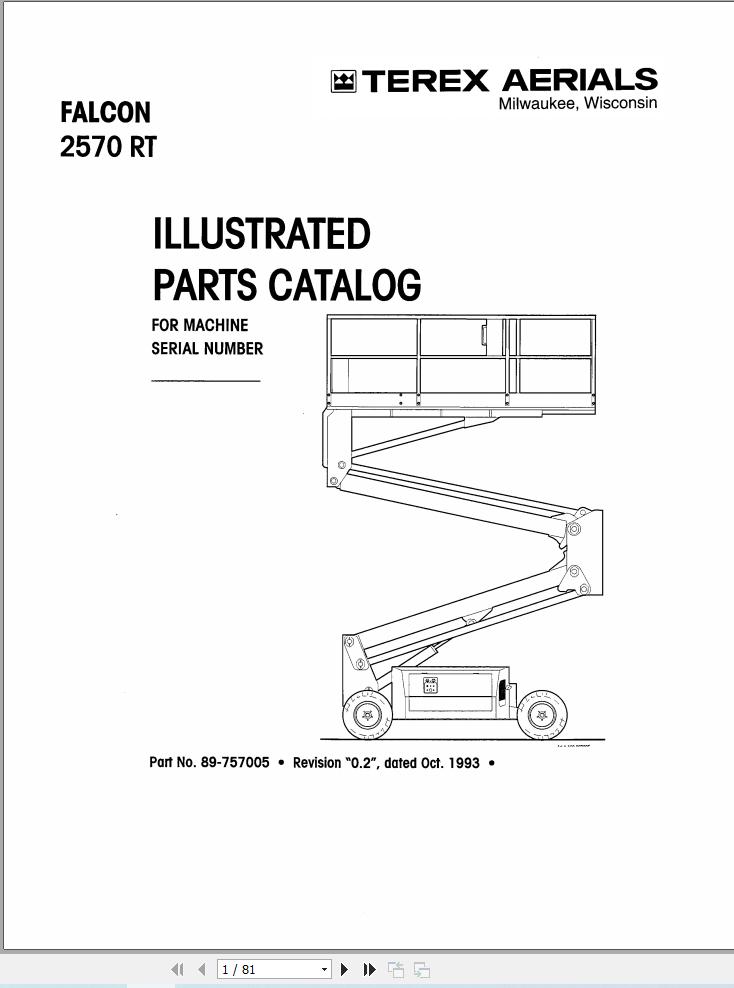 Simon Vertical Lift FALCON 2570RT Parts Manual 89 755015 (1)