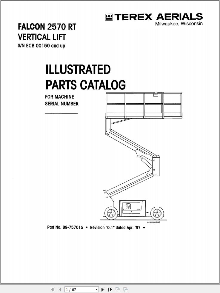 Simon Vertical Lift FALCON 2570RT Parts Manual 89 757015 (1)