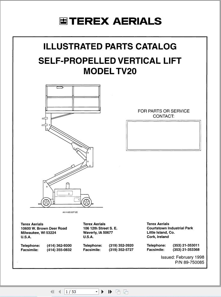 Simon Vertical Lift TV20 Parts Manual 89 750085 (1)