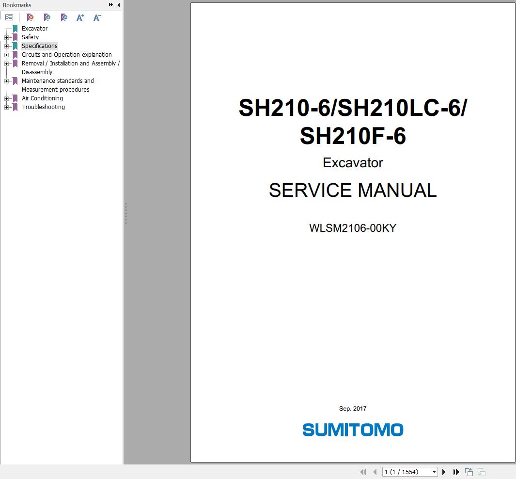 Sumitomo Excavator SH210 6 SH210LC 6 SH210F 6 Service Manual WLSM2106 00KY 1