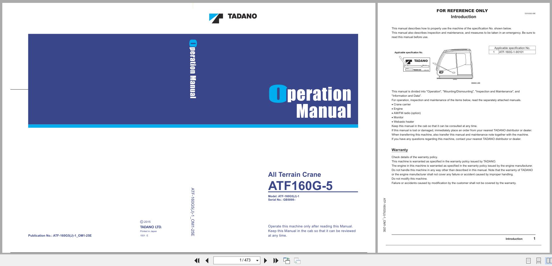 Tadano Crane ATF160G 5 Operation Manual ATF 160G5(J) 1 OM1 25E 2015 (1)