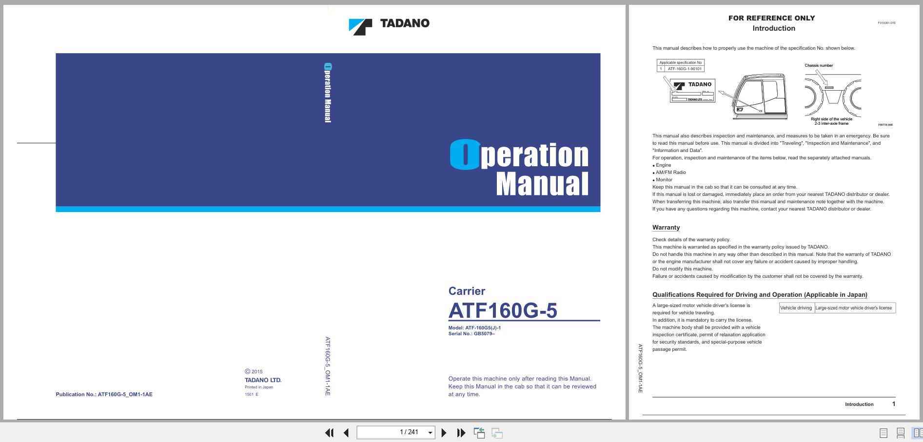 Tadano Crane ATF160G 5 Operation Manual ATF160G 5 OM1 1AE 2015 (1)
