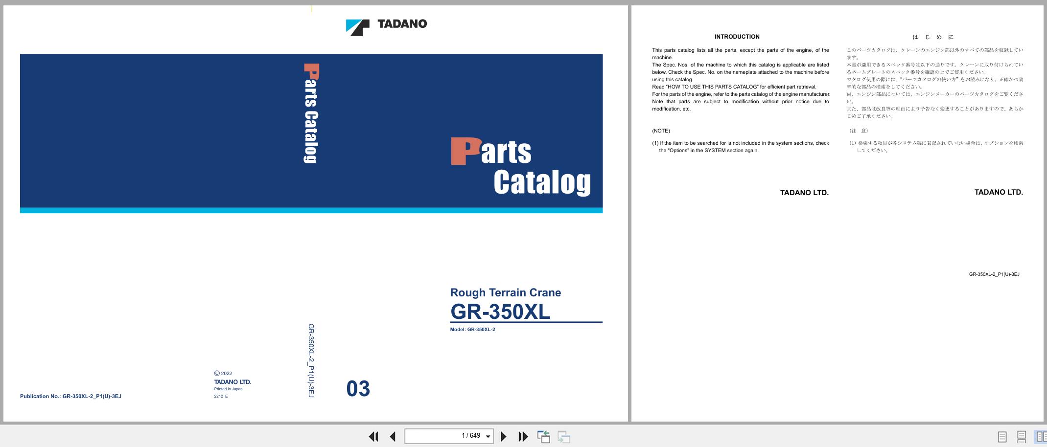 Tadano Crane GR 350XL Parts Catalog GR 350XL 2 P1(U) 3EJ 2022 EN JP (1)