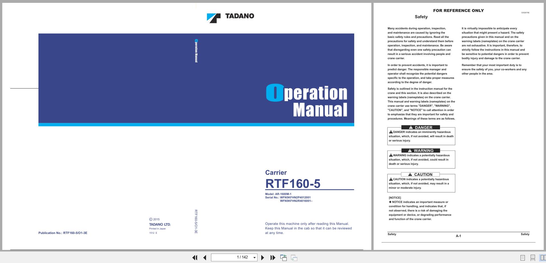 Tadano Crane RTF160 5 Operation Manual RTF160 5 O1 3E 2015 (1)