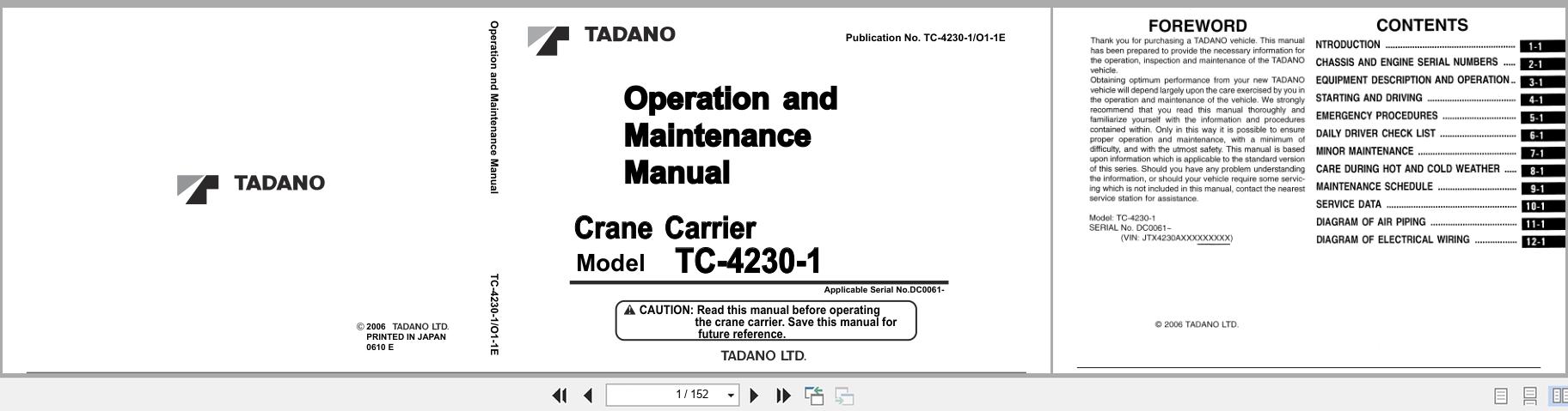 Tadano Crane TC 4230 1 Operation and Maintenance Manual TC 4230 1 O1 1E 2006 (1)