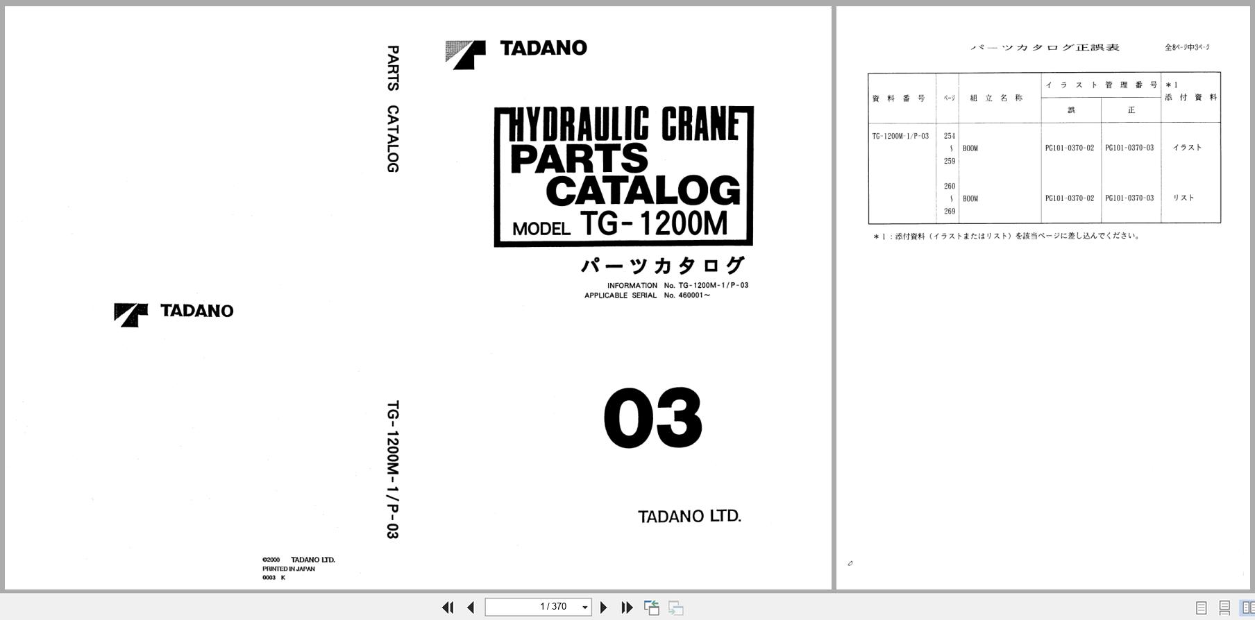 Tadano Crane TG 1200M Parts Catalog TG 1200M 1 P 03 2000 EN JP (1)