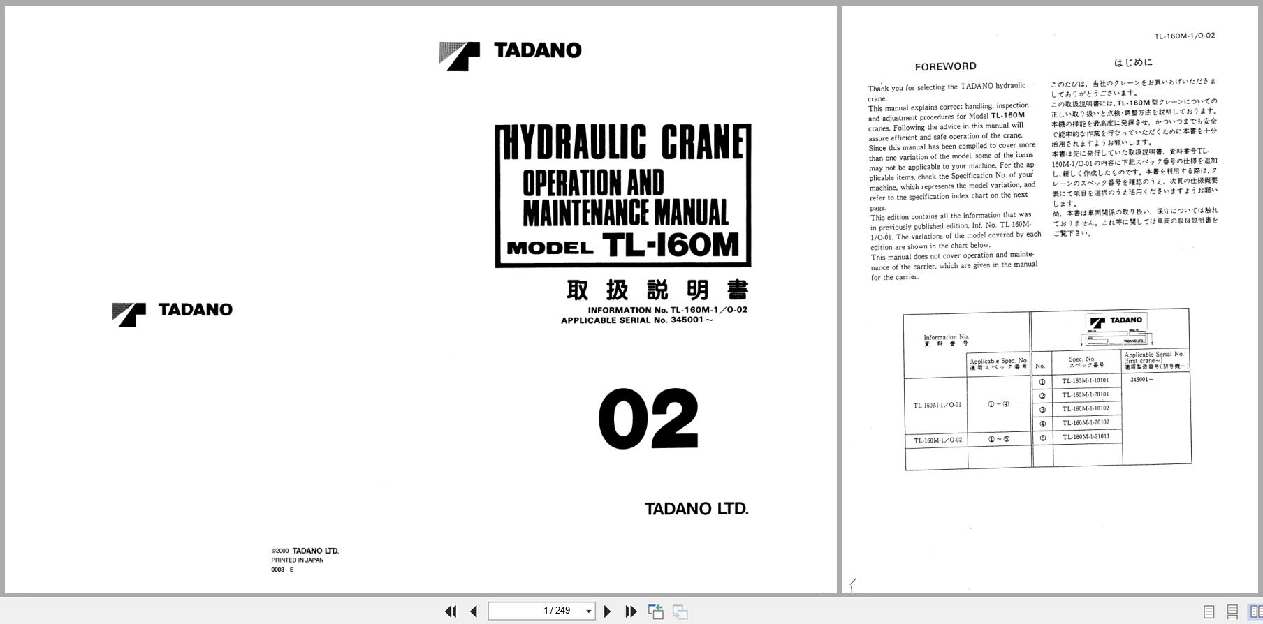Tadano Crane TL 160M Operation and Maintenance Manual TL 160M 1 O 02 (1)