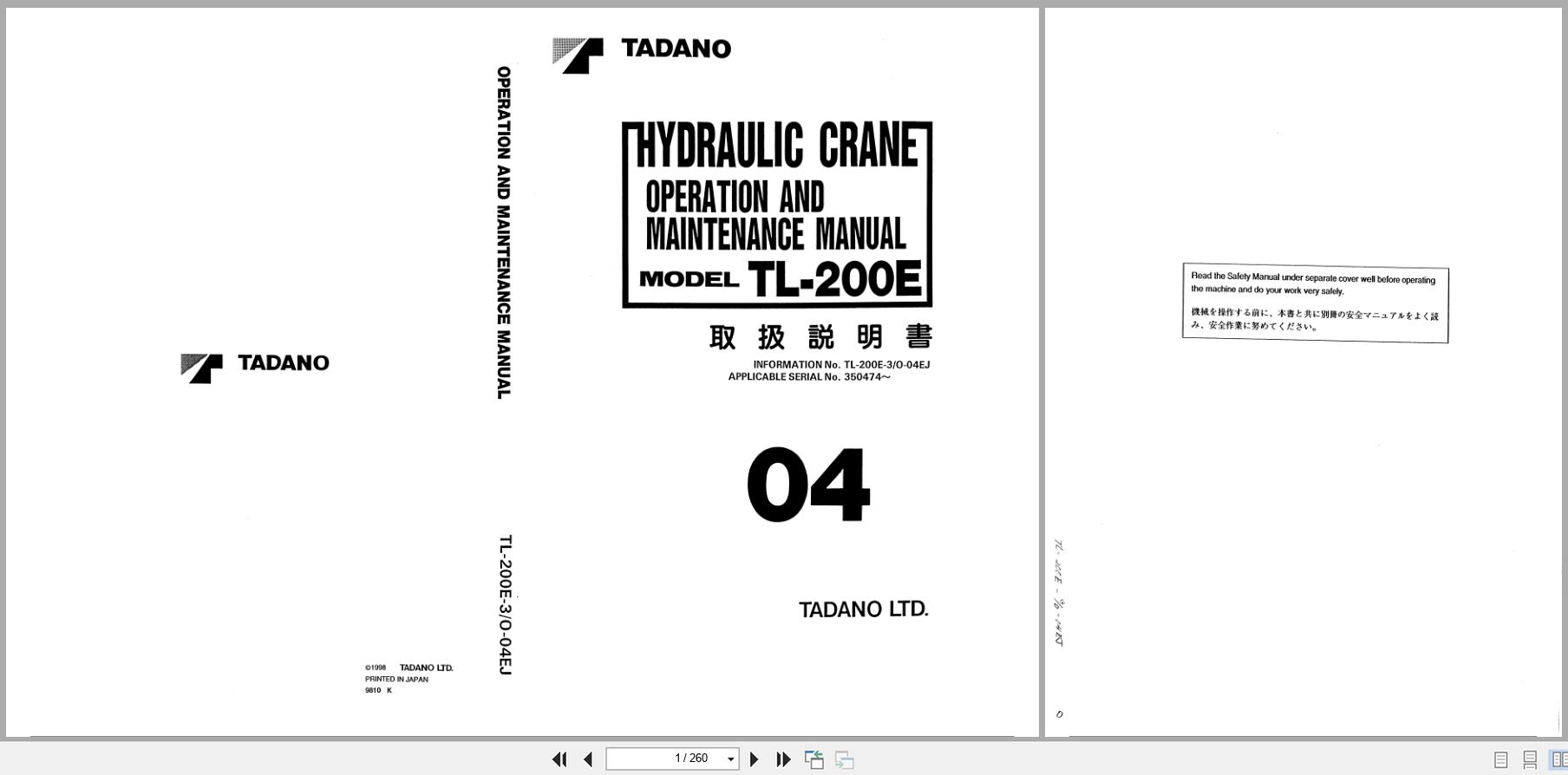 Tadano Crane TL 200E Operation and Maintenance Manual TL 200E 3 O 04EJ EN JP (1)