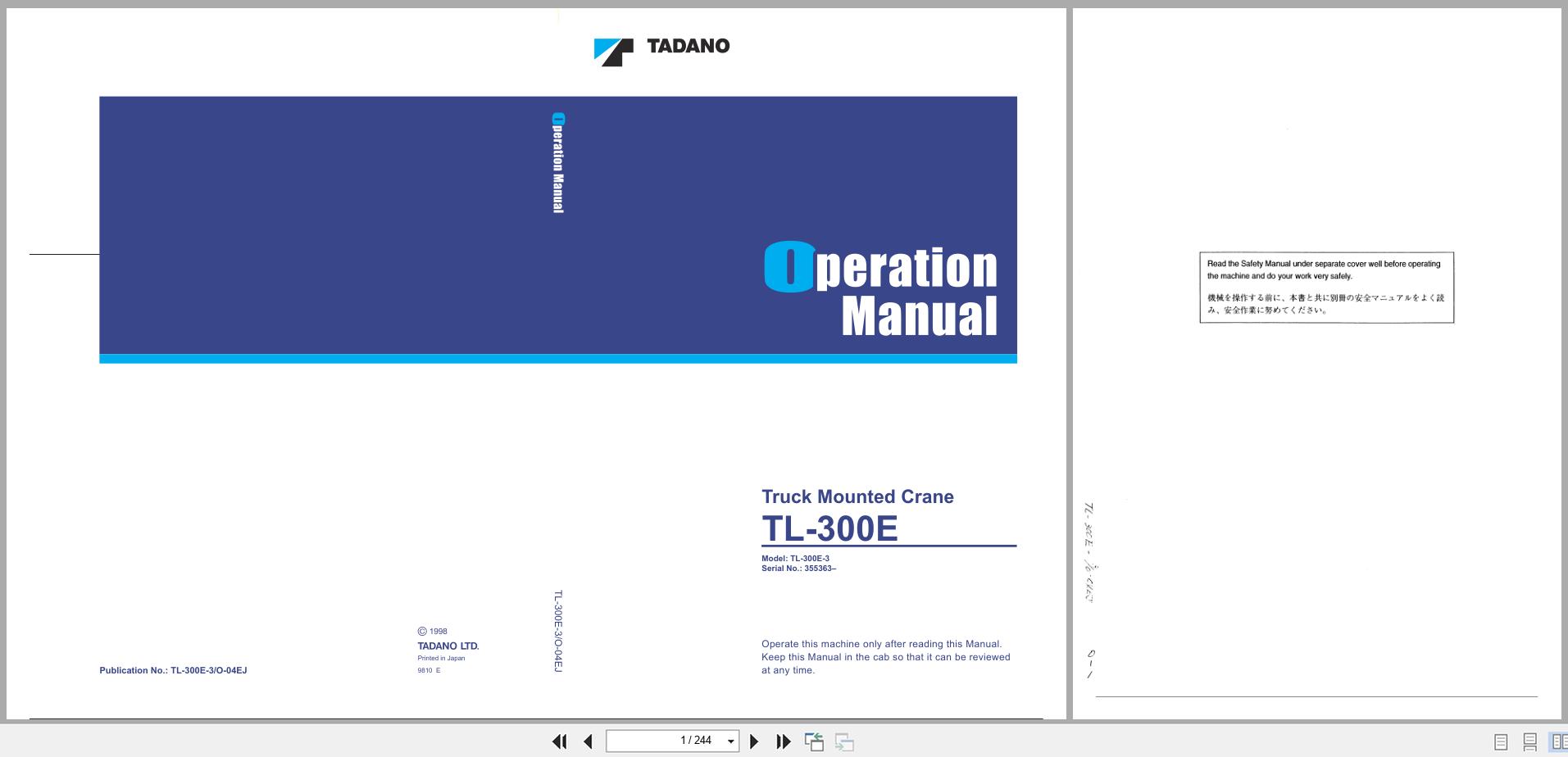 Tadano Crane TL 300E Operation Manual TL 300E 3 O 04EJ EN JP (1)