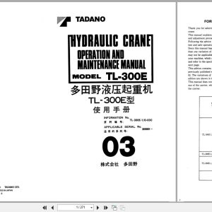 Tadano Crane TL 300E Operation and Maintenance Manual TL 300E 1 O 03C EN JP (1)