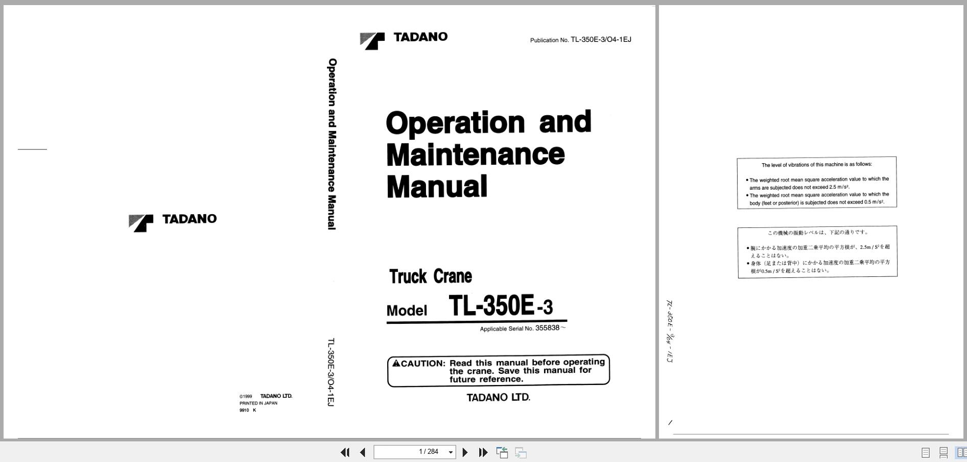Tadano Crane TL 350E 3 Operation and Maintenance Manual TL 350E 3 O4 1EJ EN JP (1)