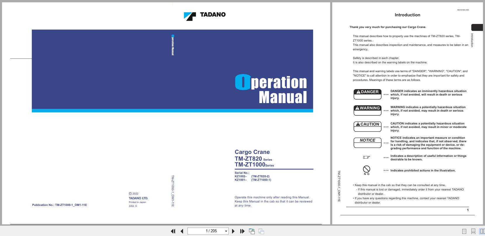 Tadano Crane TM ZT820 TM ZT1000 Series Operation Manual TM ZT1000 1 OM1 11E 2022 (1)