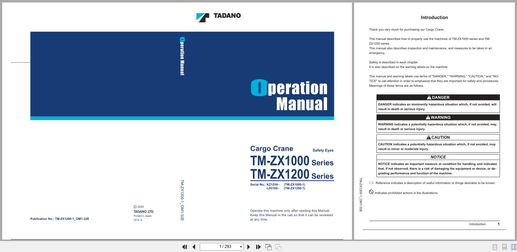 Tadano Crane TM ZX1000 TM ZX1200 Series Operation Manual TM ZX1200 1 OM1 32E 2024 (1)
