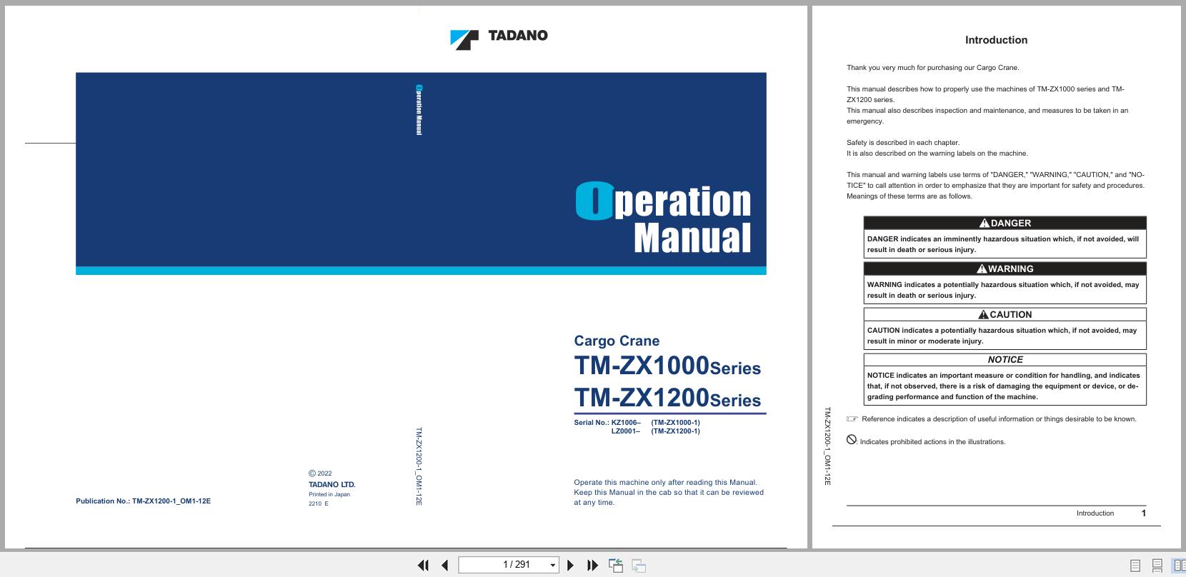 Tadano Crane TM ZX1200 TM ZX1000 Series Operation Manual TM ZX1200 1 OM1 12E 2022 (1)
