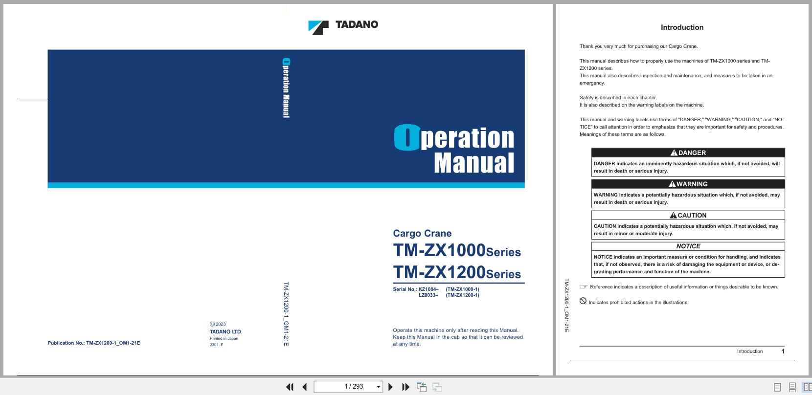 Tadano Crane TM ZX1200 TM ZX1000 Series Operation Manual TM ZX1200 1 OM1 21E 2023 (1)